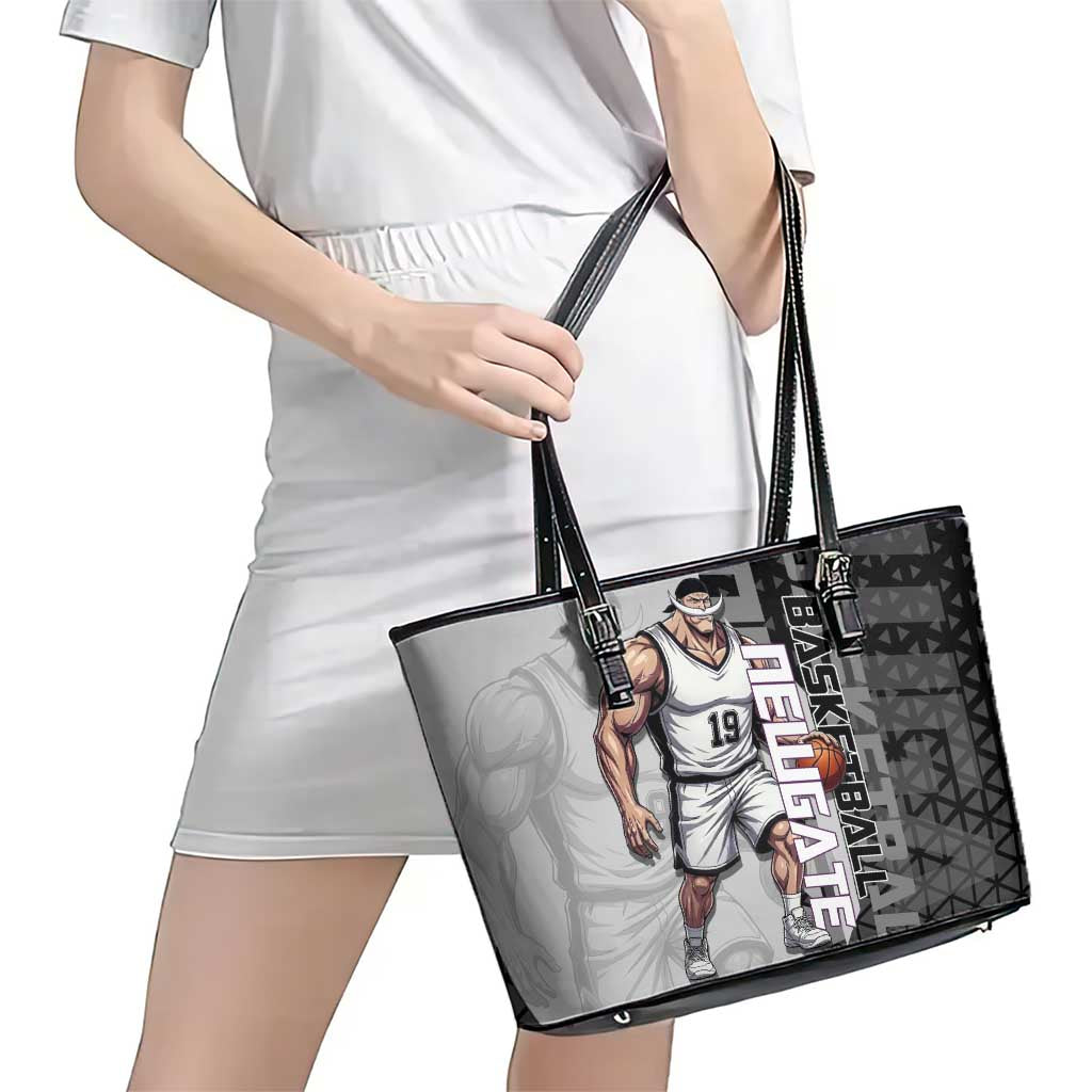 Whitebeard Newgate One Piece Basketball Theme Black and White Design Leather Tote Bag with Crossed Moustache Emblem and Dominant Pose - The Mazicc