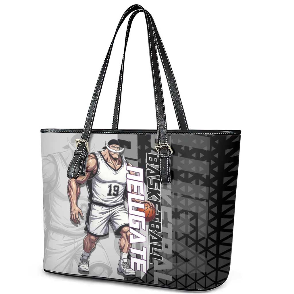 Whitebeard Newgate One Piece Basketball Theme Black and White Design Leather Tote Bag with Crossed Moustache Emblem and Dominant Pose - The Mazicc