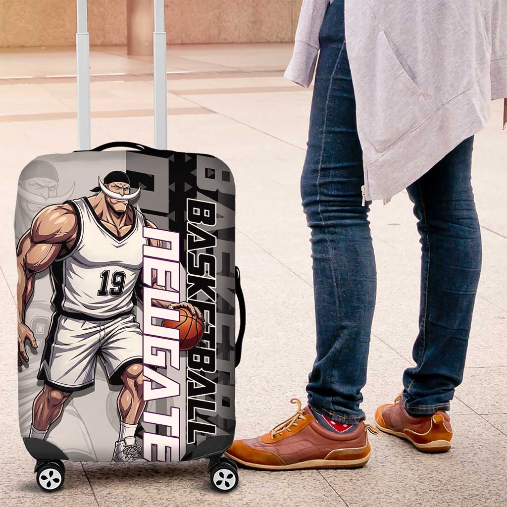 Whitebeard Newgate One Piece Basketball Theme Black and White Design Luggage Cover with Crossed Moustache Emblem and Dominant Pose - The Mazicc