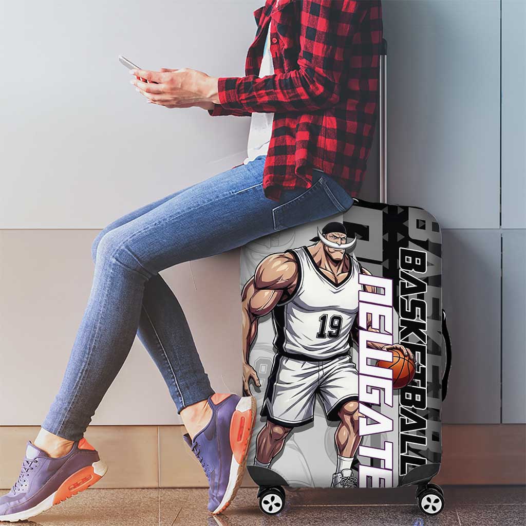 Whitebeard Newgate One Piece Basketball Theme Black and White Design Luggage Cover with Crossed Moustache Emblem and Dominant Pose - The Mazicc