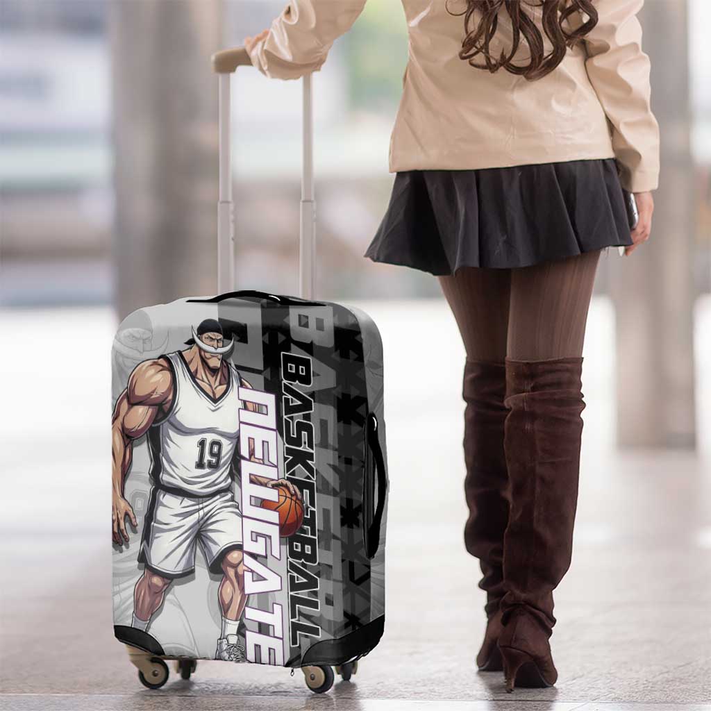 Whitebeard Newgate One Piece Basketball Theme Black and White Design Luggage Cover with Crossed Moustache Emblem and Dominant Pose - The Mazicc