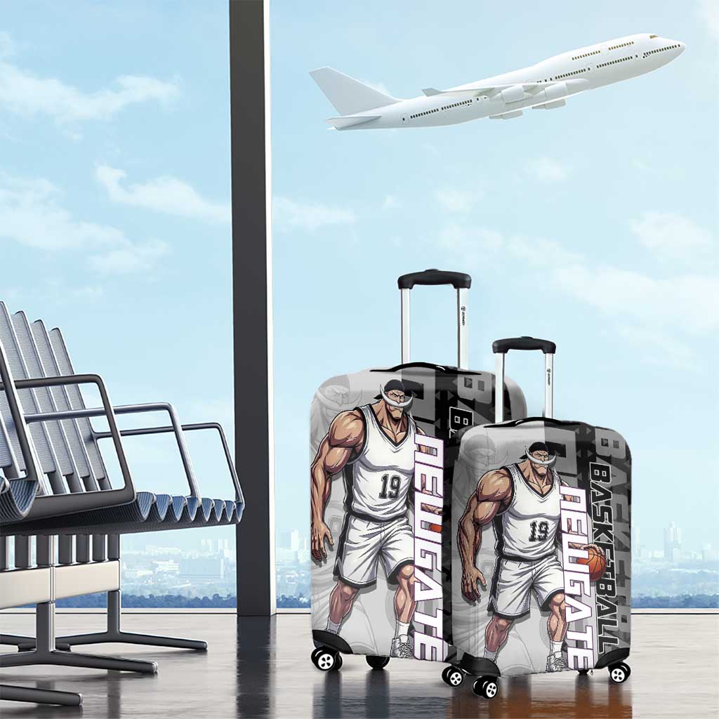 Whitebeard Newgate One Piece Basketball Theme Black and White Design Luggage Cover with Crossed Moustache Emblem and Dominant Pose - The Mazicc