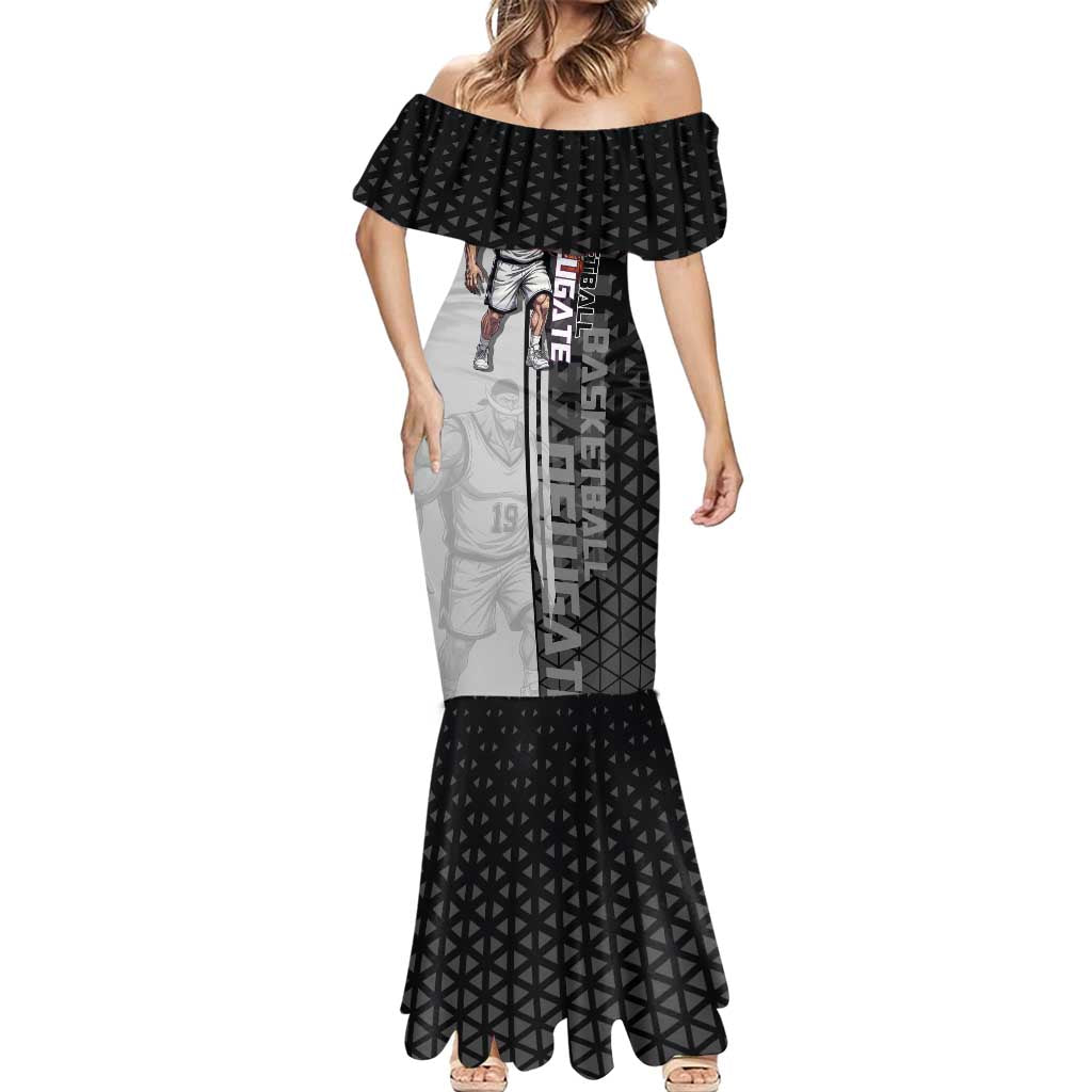 Whitebeard Newgate One Piece Basketball Theme Black and White Design Mermaid Dress with Crossed Moustache Emblem and Dominant Pose - The Mazicc