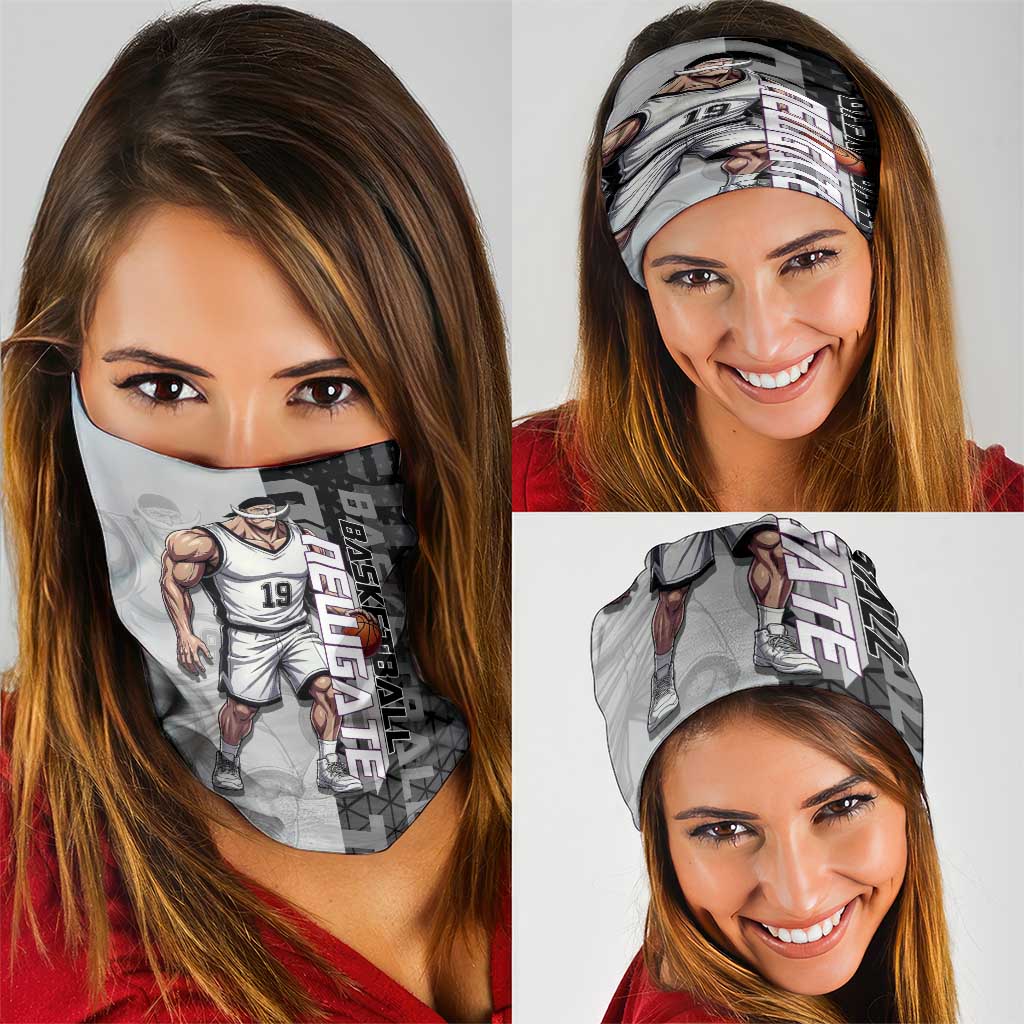 Whitebeard Newgate One Piece Basketball Theme Black and White Design Neck Gaiter with Crossed Moustache Emblem and Dominant Pose - The Mazicc