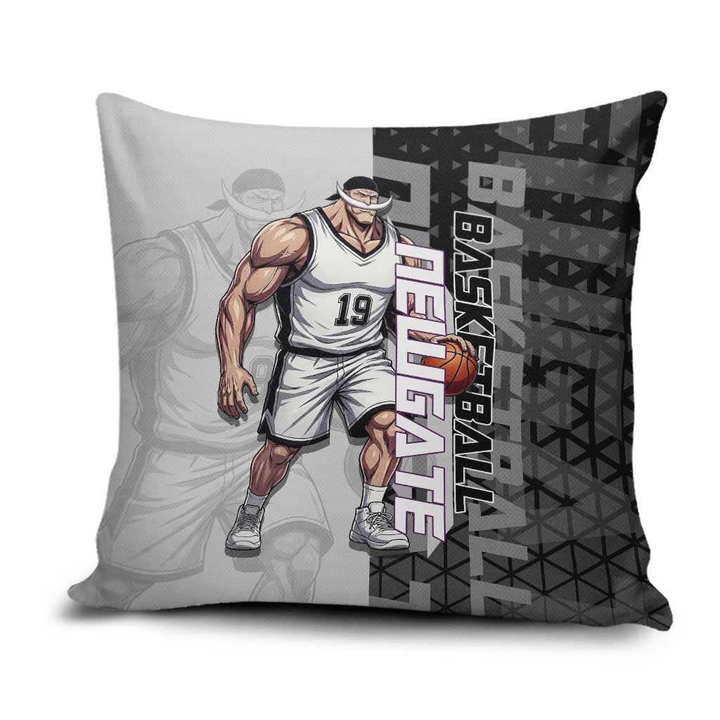 Whitebeard Newgate One Piece Basketball Theme Black and White Design Pillow Cover with Crossed Moustache Emblem and Dominant Pose - The Mazicc