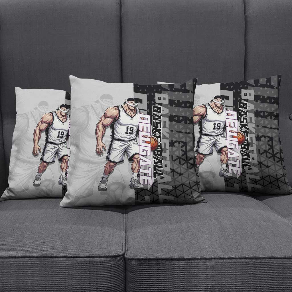 Whitebeard Newgate One Piece Basketball Theme Black and White Design Pillow Cover with Crossed Moustache Emblem and Dominant Pose - The Mazicc