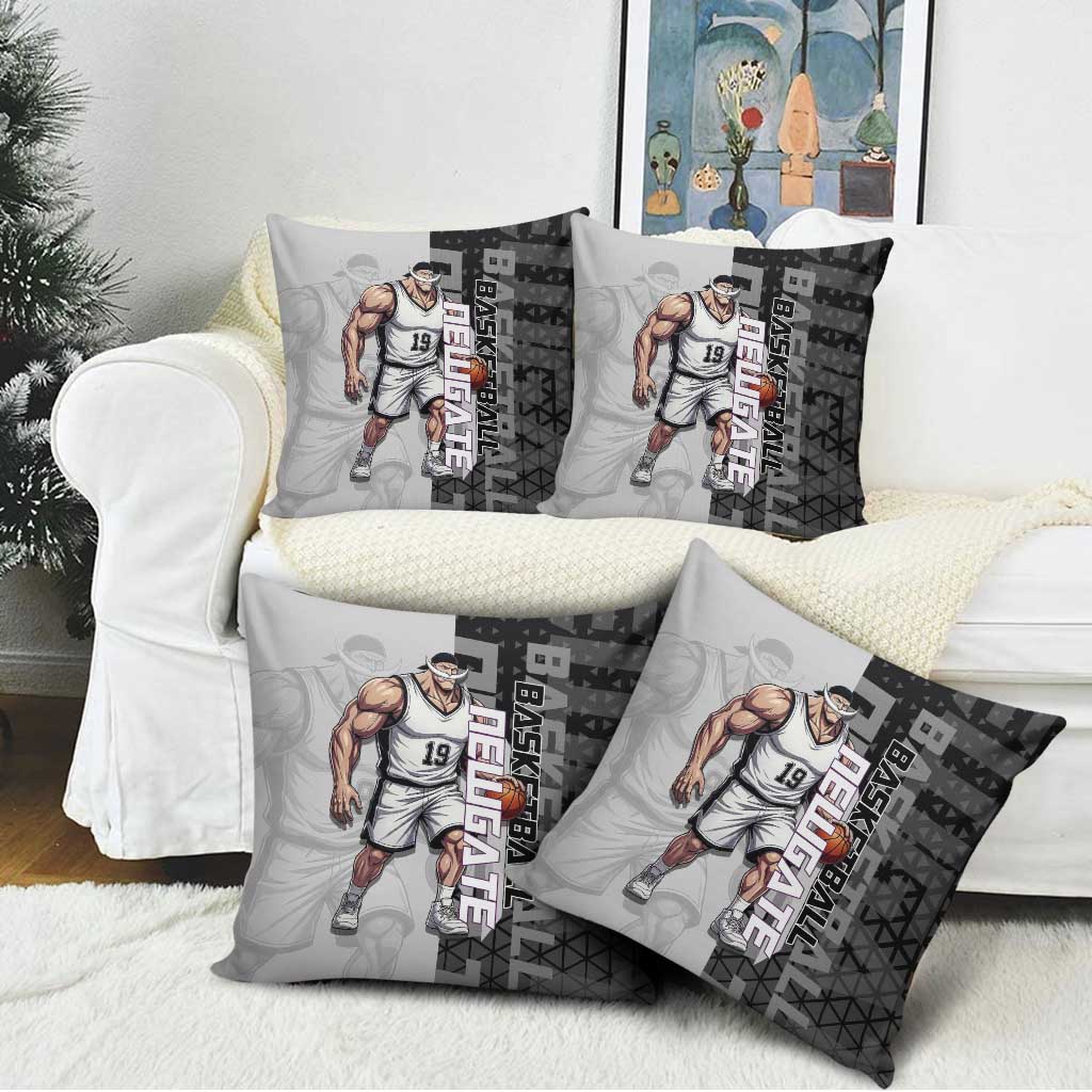 Whitebeard Newgate One Piece Basketball Theme Black and White Design Pillow Cover with Crossed Moustache Emblem and Dominant Pose - The Mazicc