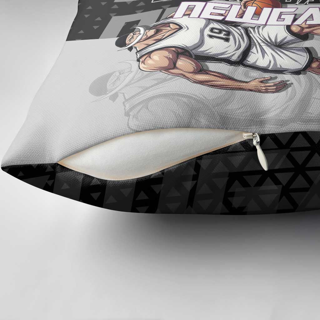 Whitebeard Newgate One Piece Basketball Theme Black and White Design Pillow Cover with Crossed Moustache Emblem and Dominant Pose - The Mazicc