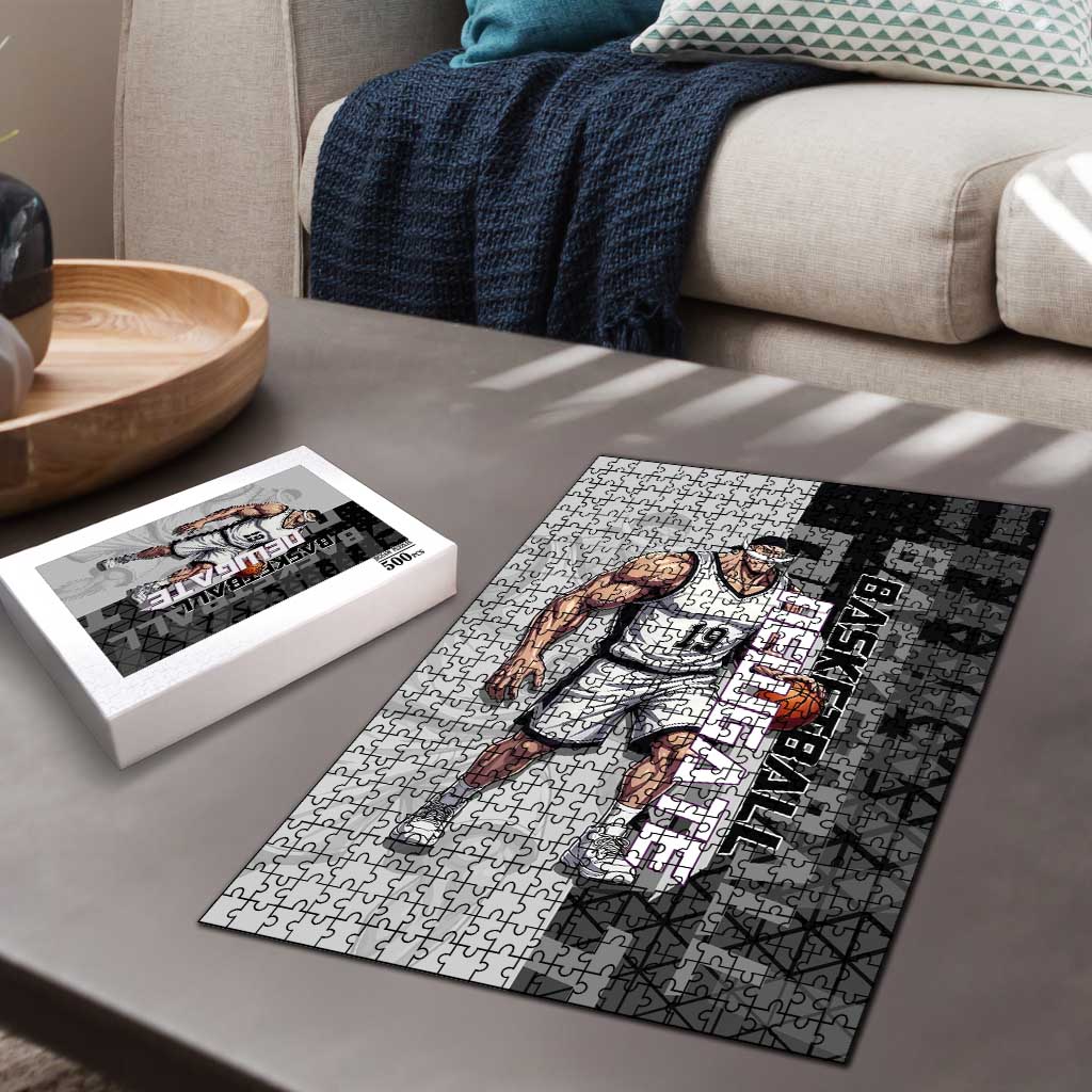 Whitebeard Newgate One Piece Basketball Theme Black and White Design Puzzle with Crossed Moustache Emblem and Dominant Pose - The Mazicc