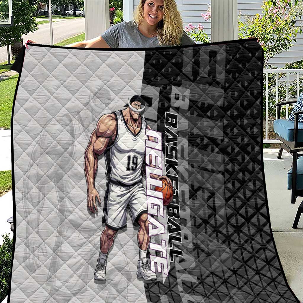 Whitebeard Newgate One Piece Basketball Theme Black and White Design Quilt with Crossed Moustache Emblem and Dominant Pose - The Mazicc