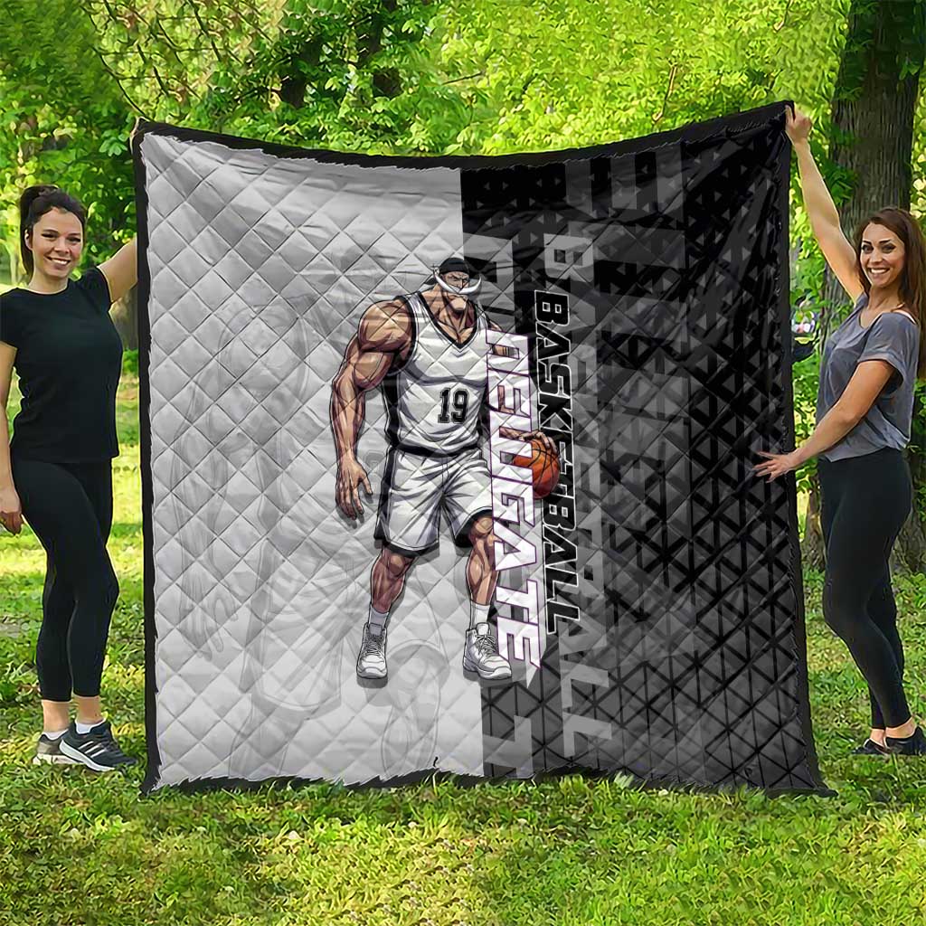 Whitebeard Newgate One Piece Basketball Theme Black and White Design Quilt with Crossed Moustache Emblem and Dominant Pose - The Mazicc