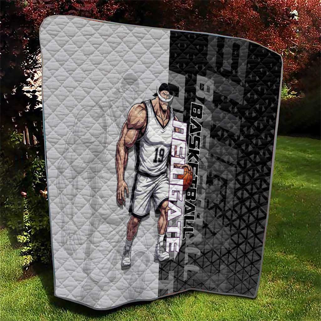 Whitebeard Newgate One Piece Basketball Theme Black and White Design Quilt with Crossed Moustache Emblem and Dominant Pose - The Mazicc