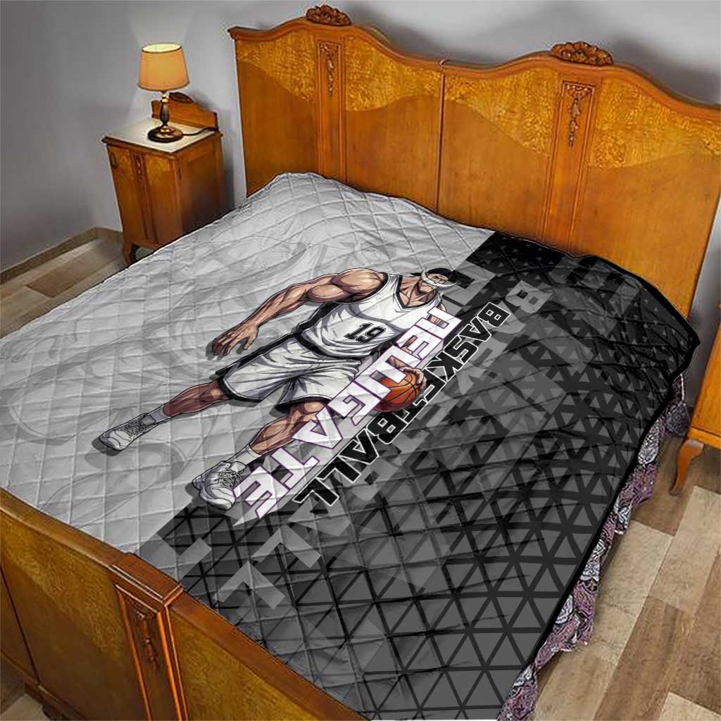 Whitebeard Newgate One Piece Basketball Theme Black and White Design Quilt with Crossed Moustache Emblem and Dominant Pose - The Mazicc