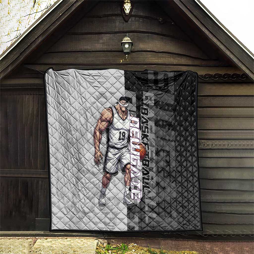 Whitebeard Newgate One Piece Basketball Theme Black and White Design Quilt with Crossed Moustache Emblem and Dominant Pose - The Mazicc
