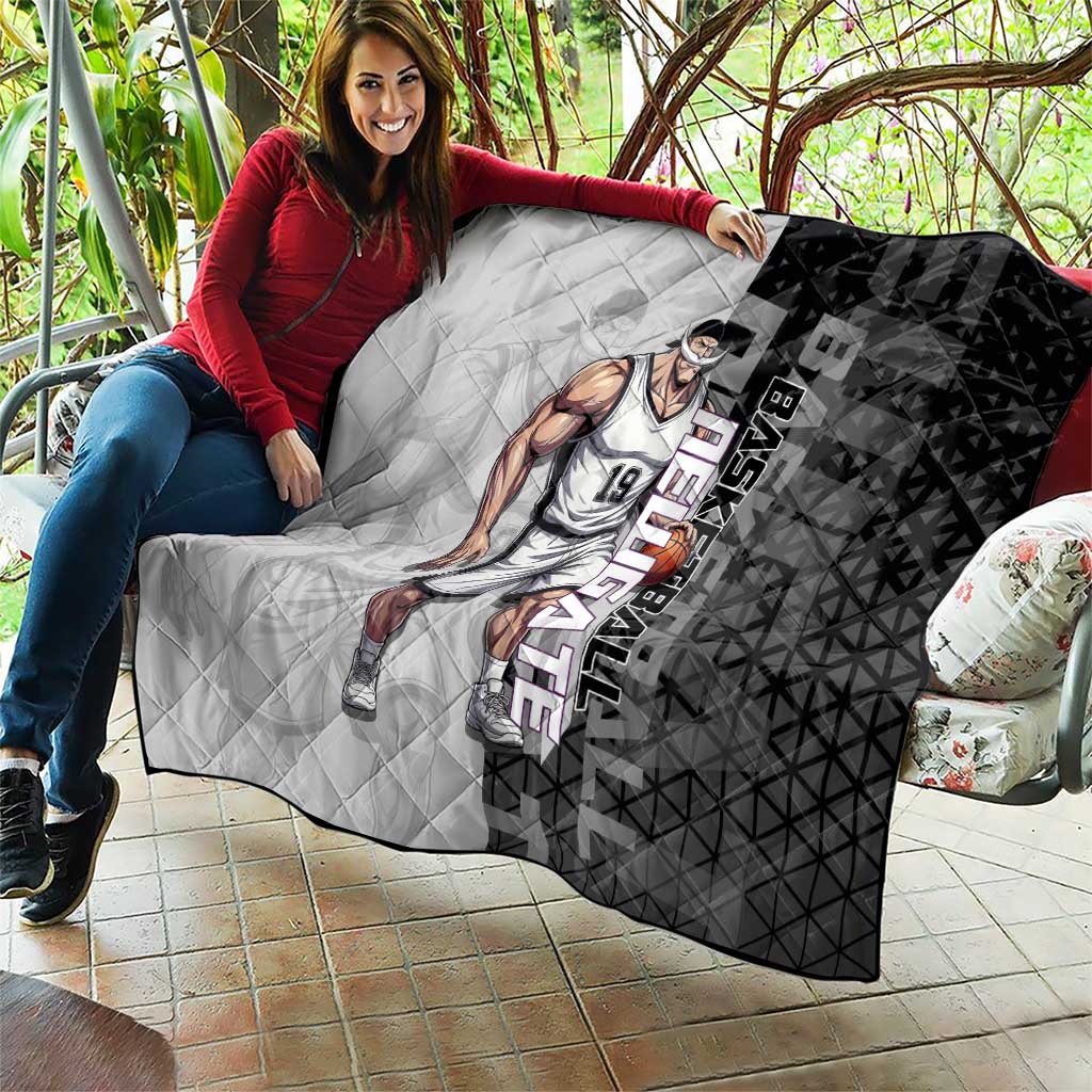 Whitebeard Newgate One Piece Basketball Theme Black and White Design Quilt with Crossed Moustache Emblem and Dominant Pose - The Mazicc
