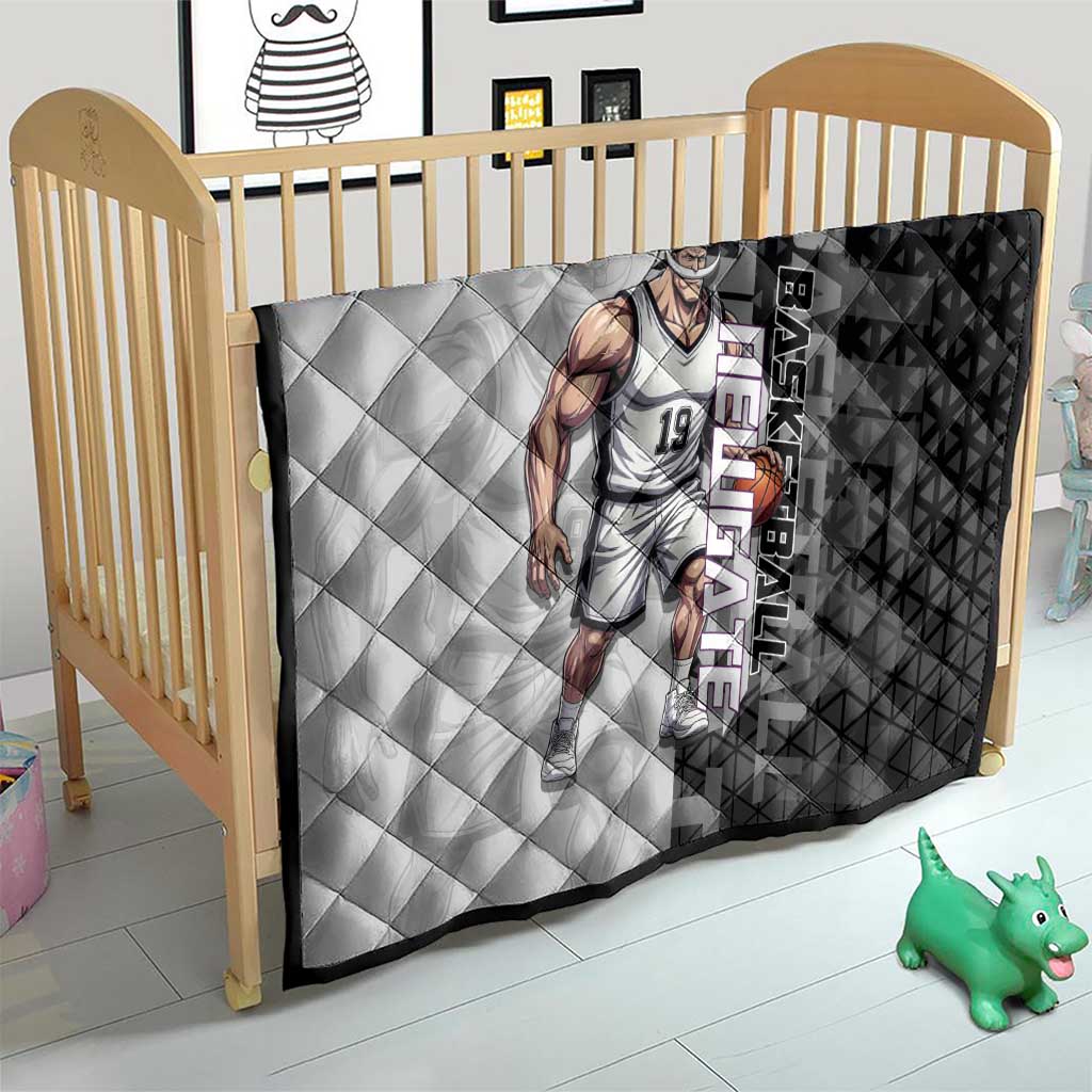 Whitebeard Newgate One Piece Basketball Theme Black and White Design Quilt with Crossed Moustache Emblem and Dominant Pose - The Mazicc