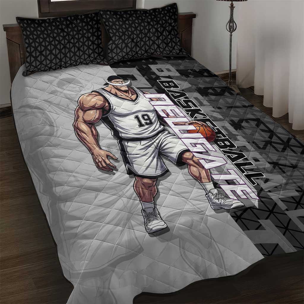 Whitebeard Newgate One Piece Basketball Theme Black and White Design Quilt Bed Set with Crossed Moustache Emblem and Dominant Pose - The Mazicc