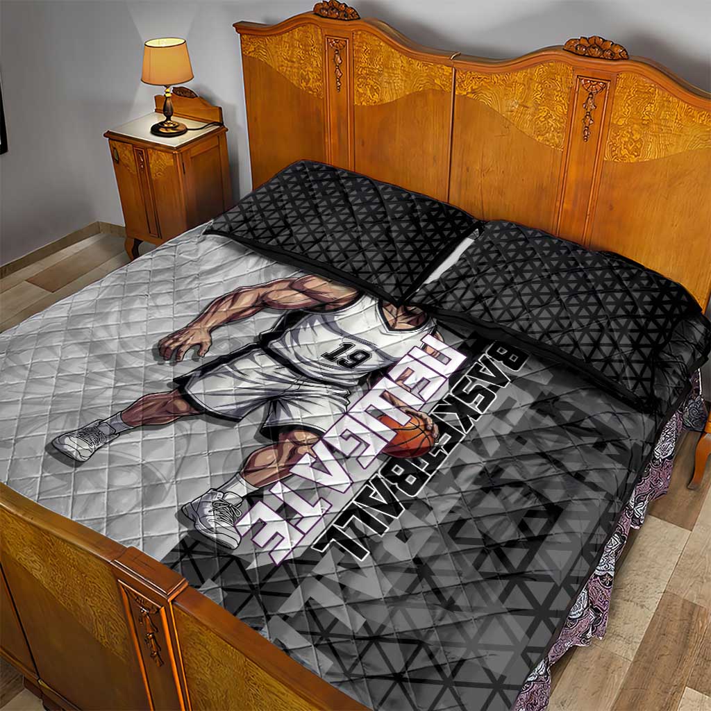 Whitebeard Newgate One Piece Basketball Theme Black and White Design Quilt Bed Set with Crossed Moustache Emblem and Dominant Pose - The Mazicc
