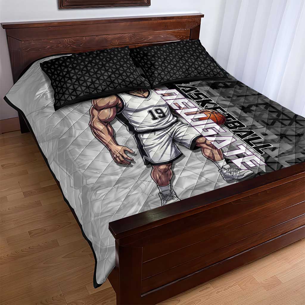Whitebeard Newgate One Piece Basketball Theme Black and White Design Quilt Bed Set with Crossed Moustache Emblem and Dominant Pose - The Mazicc