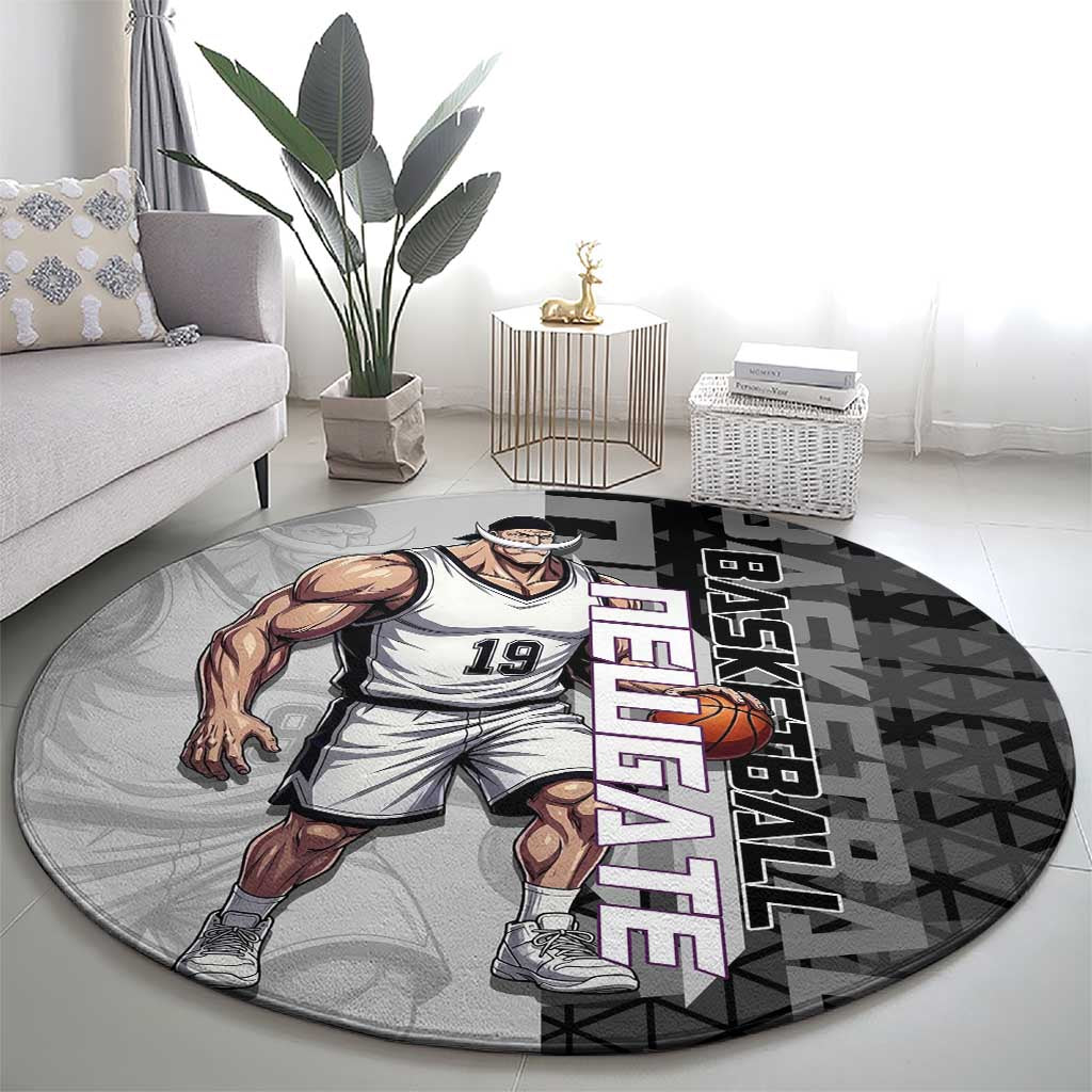 Whitebeard Newgate One Piece Basketball Theme Black and White Design Round Carpet with Crossed Moustache Emblem and Dominant Pose - The Mazicc