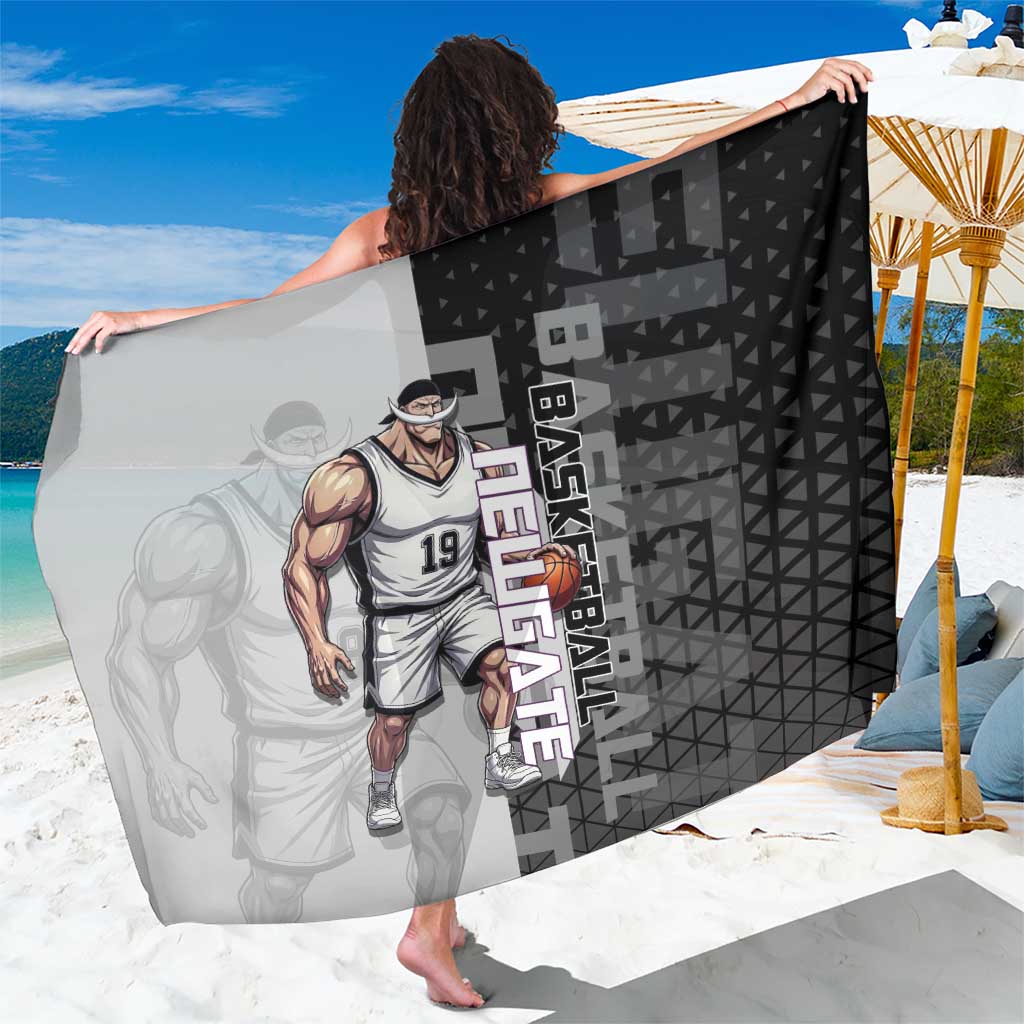 Whitebeard Newgate One Piece Basketball Theme Black and White Design Sarong with Crossed Moustache Emblem and Dominant Pose - The Mazicc