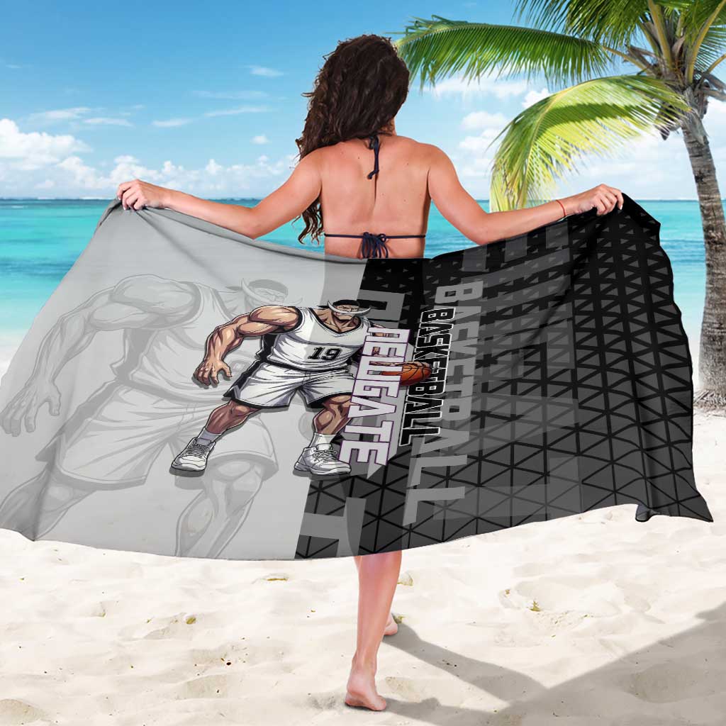 Whitebeard Newgate One Piece Basketball Theme Black and White Design Sarong with Crossed Moustache Emblem and Dominant Pose - The Mazicc