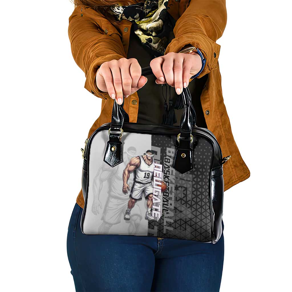 Whitebeard Newgate One Piece Basketball Theme Black and White Design Shoulder Handbag with Crossed Moustache Emblem and Dominant Pose - The Mazicc