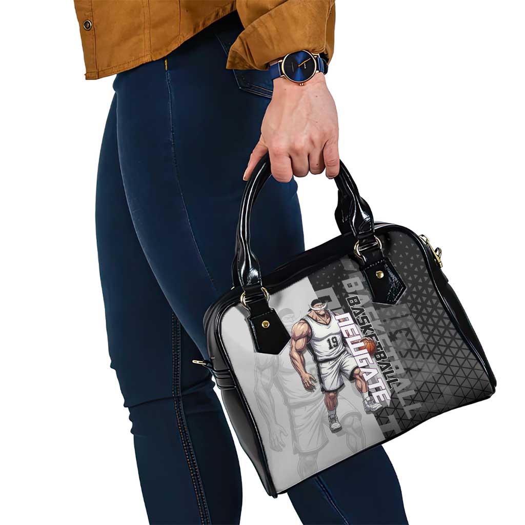 Whitebeard Newgate One Piece Basketball Theme Black and White Design Shoulder Handbag with Crossed Moustache Emblem and Dominant Pose - The Mazicc