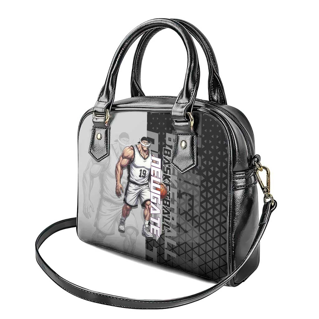 Whitebeard Newgate One Piece Basketball Theme Black and White Design Shoulder Handbag with Crossed Moustache Emblem and Dominant Pose - The Mazicc