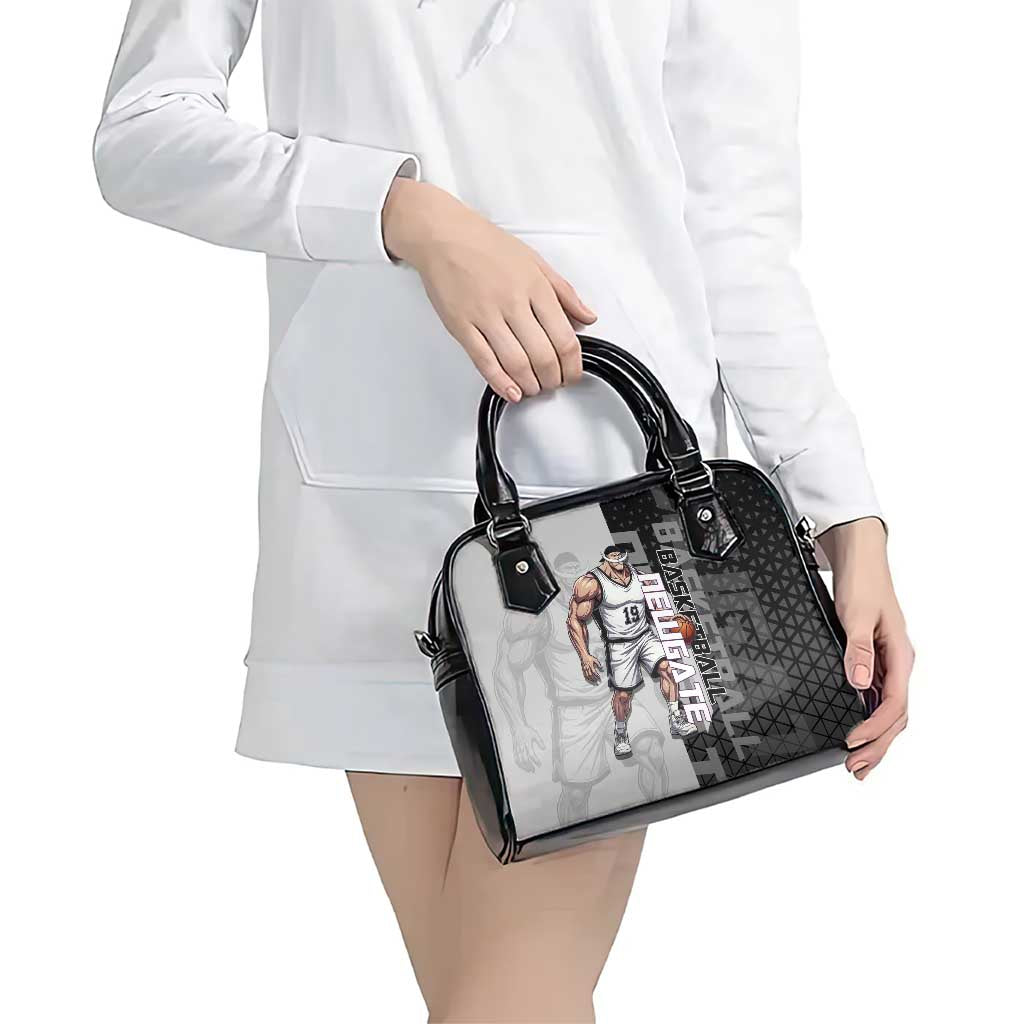 Whitebeard Newgate One Piece Basketball Theme Black and White Design Shoulder Handbag with Crossed Moustache Emblem and Dominant Pose - The Mazicc