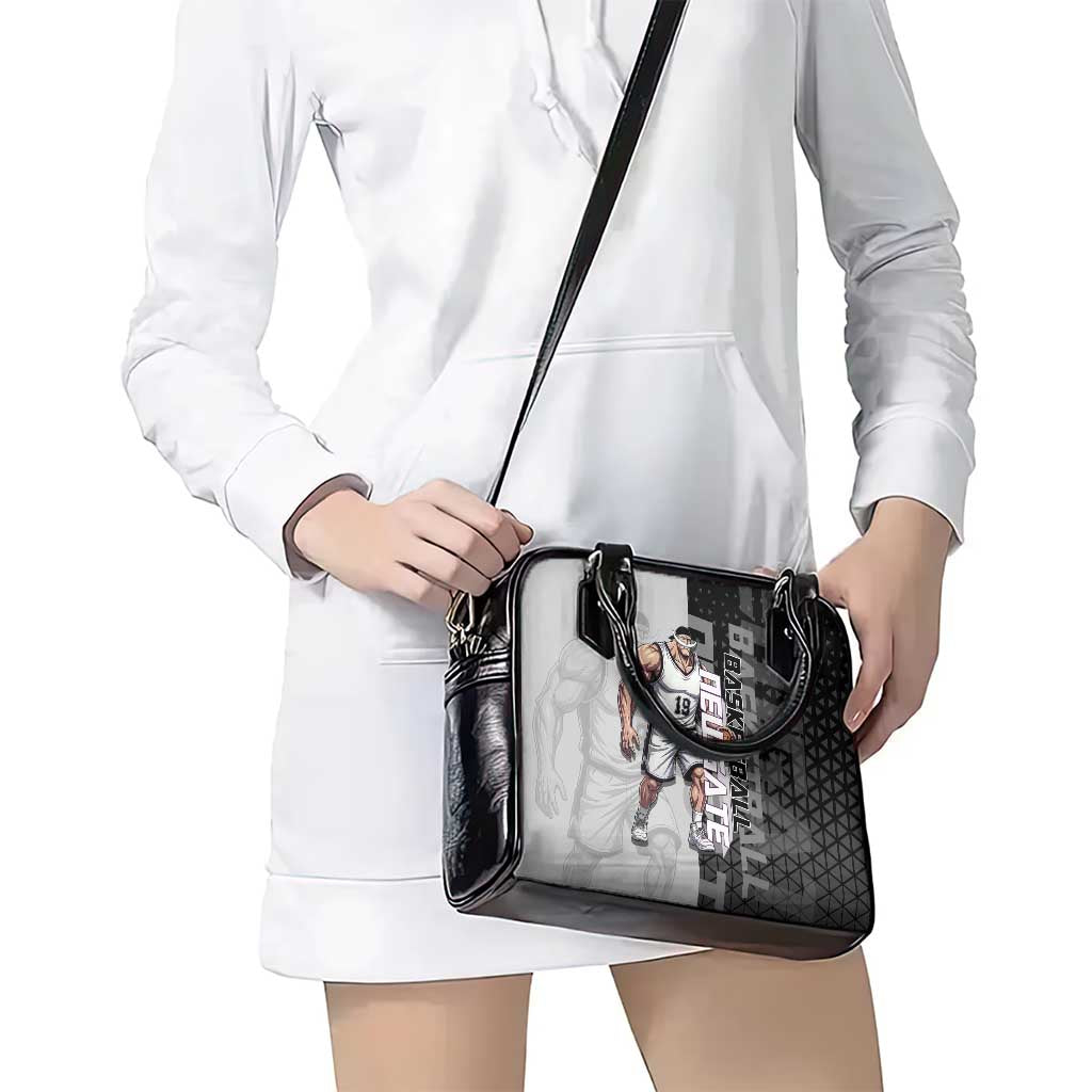 Whitebeard Newgate One Piece Basketball Theme Black and White Design Shoulder Handbag with Crossed Moustache Emblem and Dominant Pose - The Mazicc