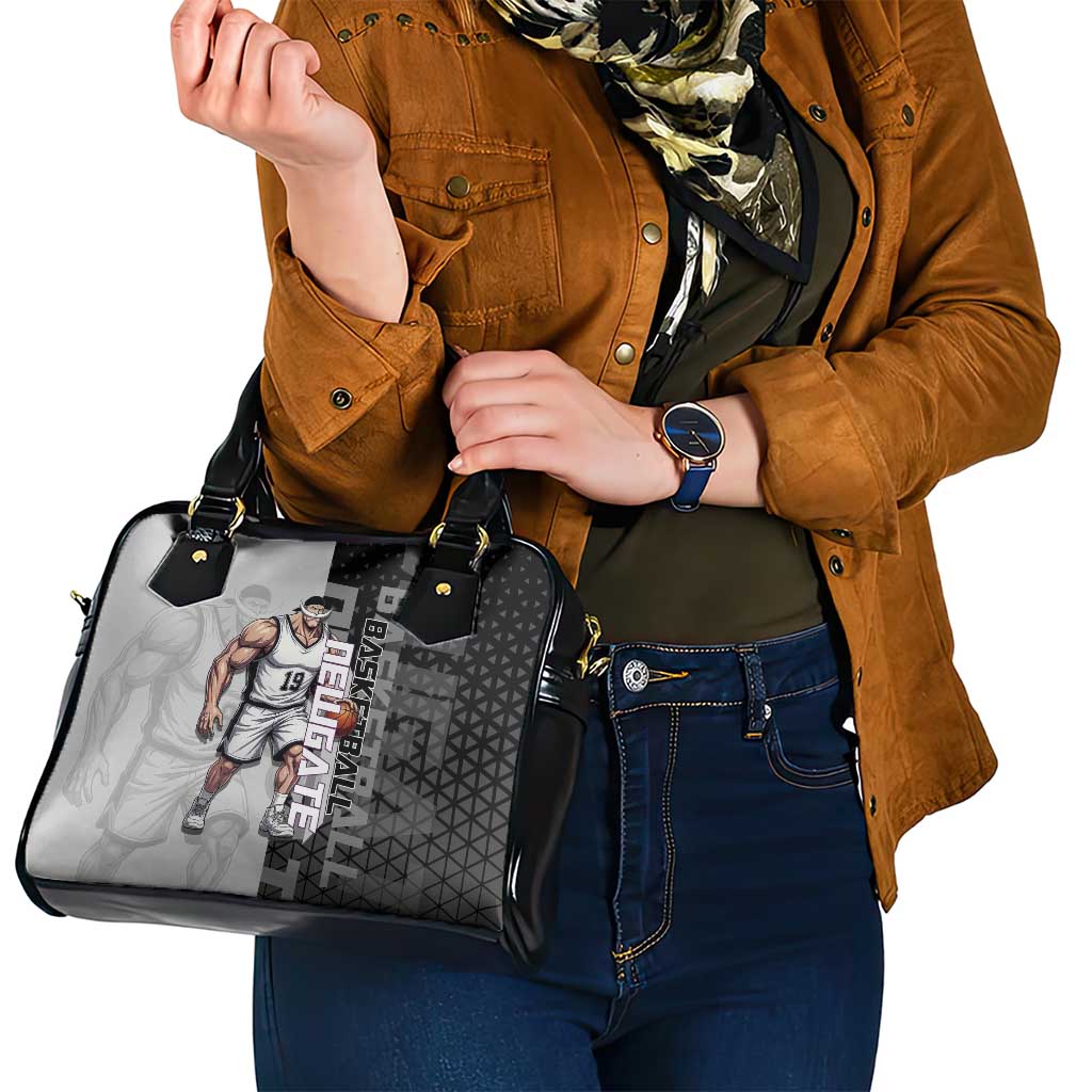 Whitebeard Newgate One Piece Basketball Theme Black and White Design Shoulder Handbag with Crossed Moustache Emblem and Dominant Pose - The Mazicc