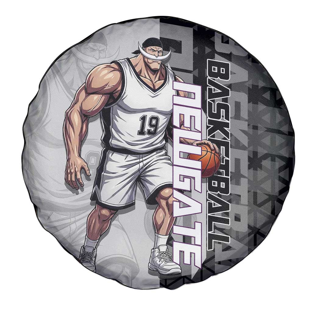 Whitebeard Newgate One Piece Basketball Theme Black and White Design Spare Tire Cover with Crossed Moustache Emblem and Dominant Pose - The Mazicc
