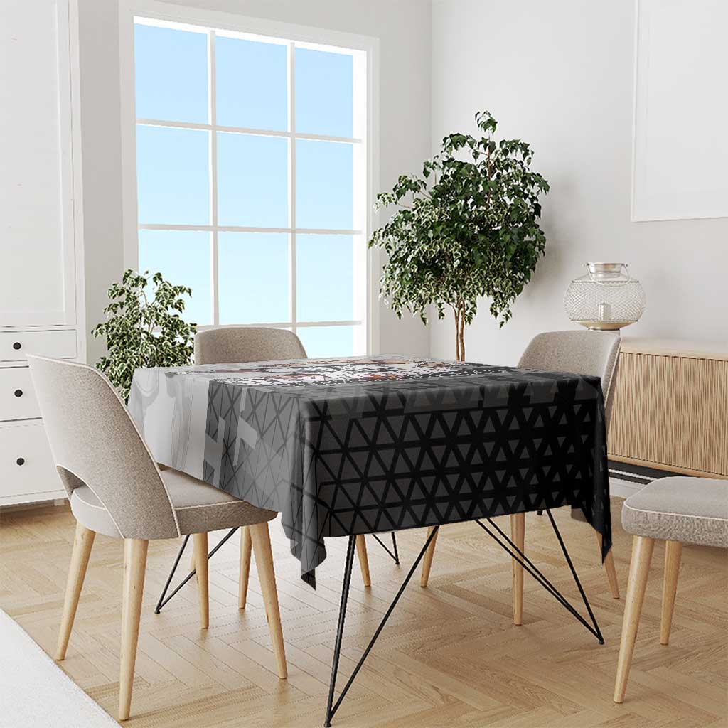 Whitebeard Newgate One Piece Basketball Theme Black and White Design Tablecloth with Crossed Moustache Emblem and Dominant Pose - The Mazicc