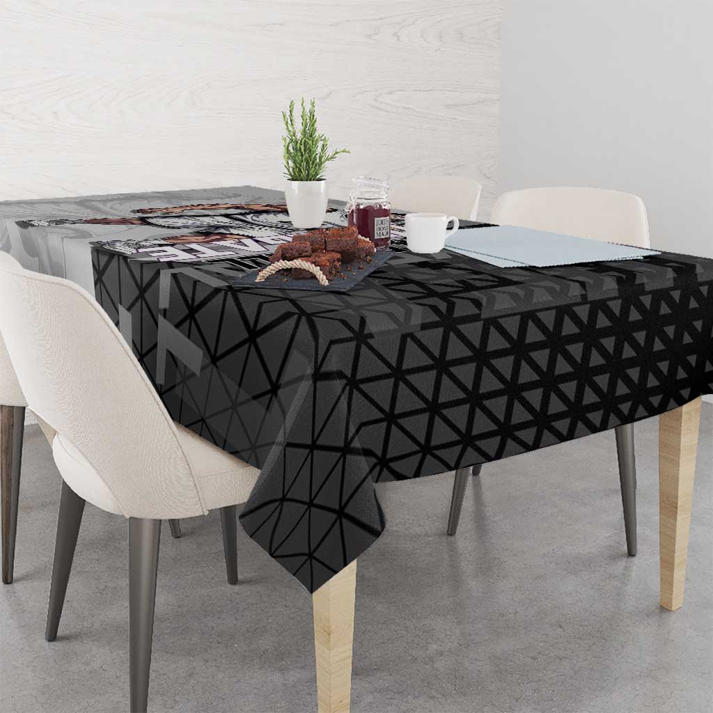 Whitebeard Newgate One Piece Basketball Theme Black and White Design Tablecloth with Crossed Moustache Emblem and Dominant Pose - The Mazicc