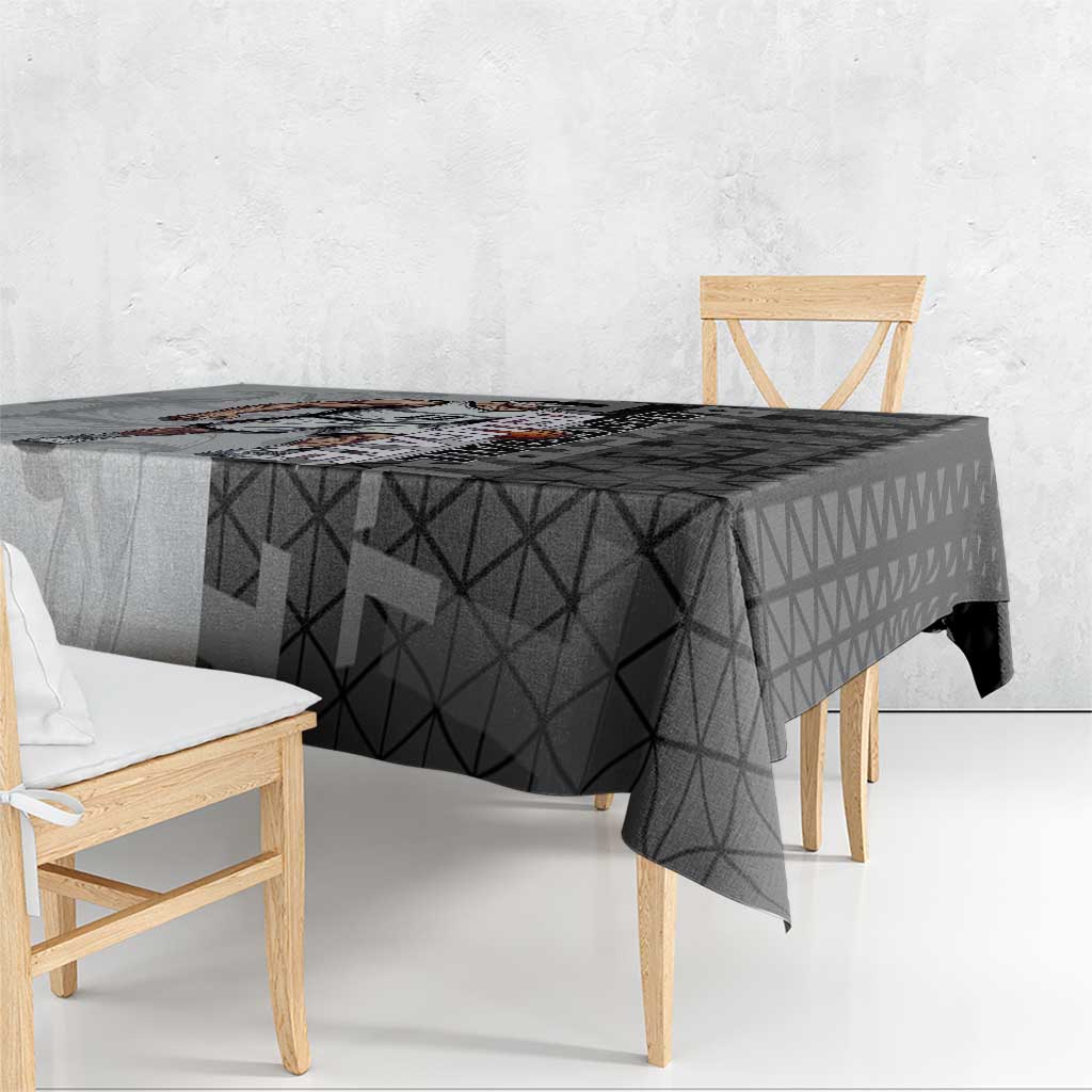 Whitebeard Newgate One Piece Basketball Theme Black and White Design Tablecloth with Crossed Moustache Emblem and Dominant Pose - The Mazicc