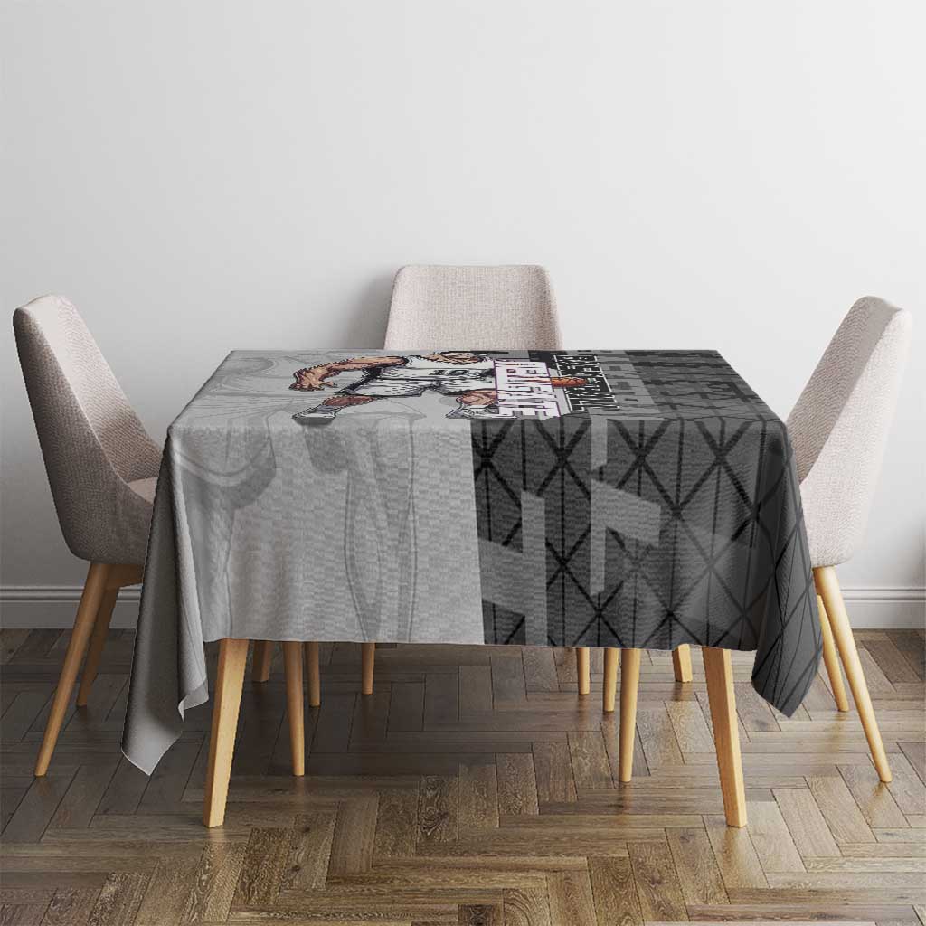 Whitebeard Newgate One Piece Basketball Theme Black and White Design Tablecloth with Crossed Moustache Emblem and Dominant Pose - The Mazicc