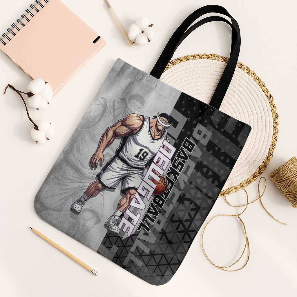 Whitebeard Newgate One Piece Basketball Theme Black and White Design Tote Bag with Crossed Moustache Emblem and Dominant Pose - The Mazicc