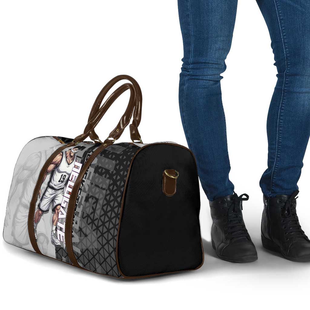 Whitebeard Newgate One Piece Basketball Theme Black and White Design Travel Bag with Crossed Moustache Emblem and Dominant Pose - The Mazicc