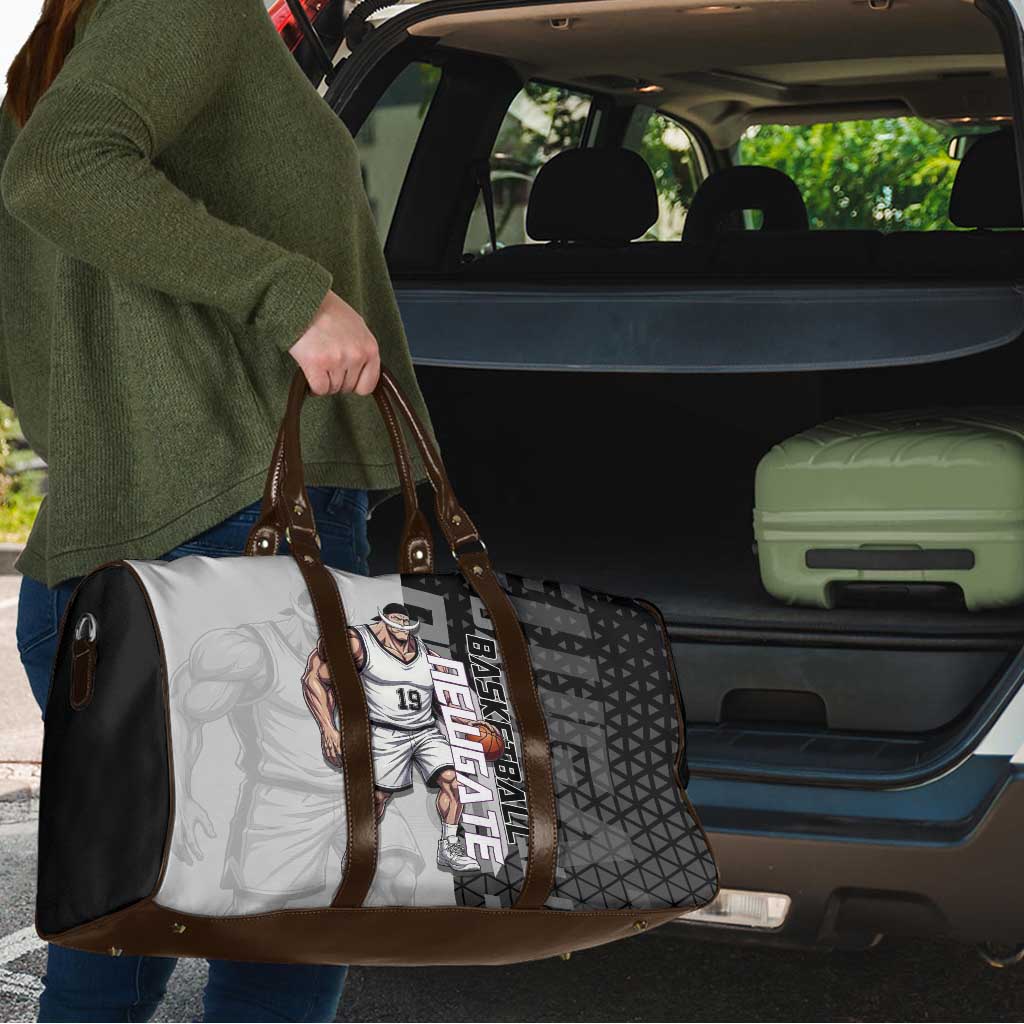 Whitebeard Newgate One Piece Basketball Theme Black and White Design Travel Bag with Crossed Moustache Emblem and Dominant Pose - The Mazicc
