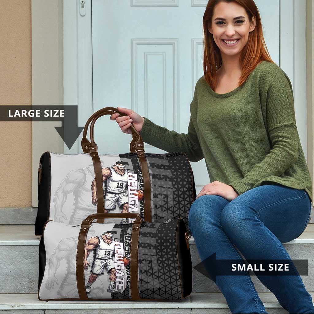 Whitebeard Newgate One Piece Basketball Theme Black and White Design Travel Bag with Crossed Moustache Emblem and Dominant Pose - The Mazicc