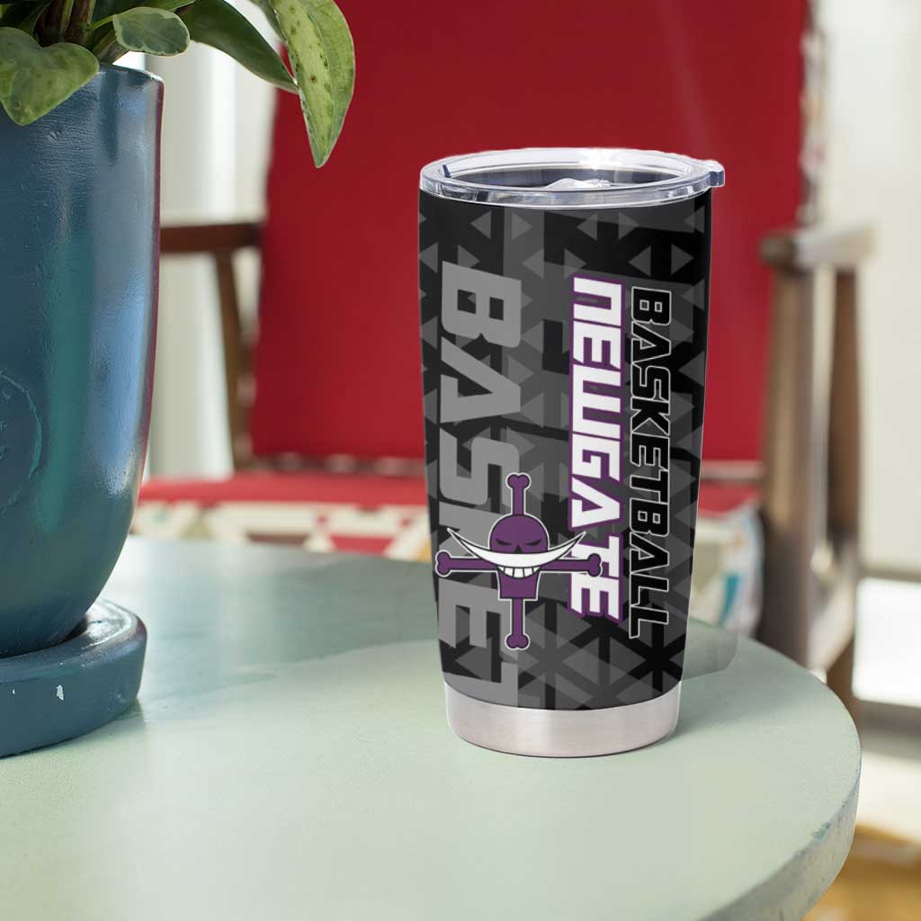 Whitebeard Newgate One Piece Basketball Theme Black and White Design Tumbler Cup with Crossed Moustache Emblem and Dominant Pose - The Mazicc