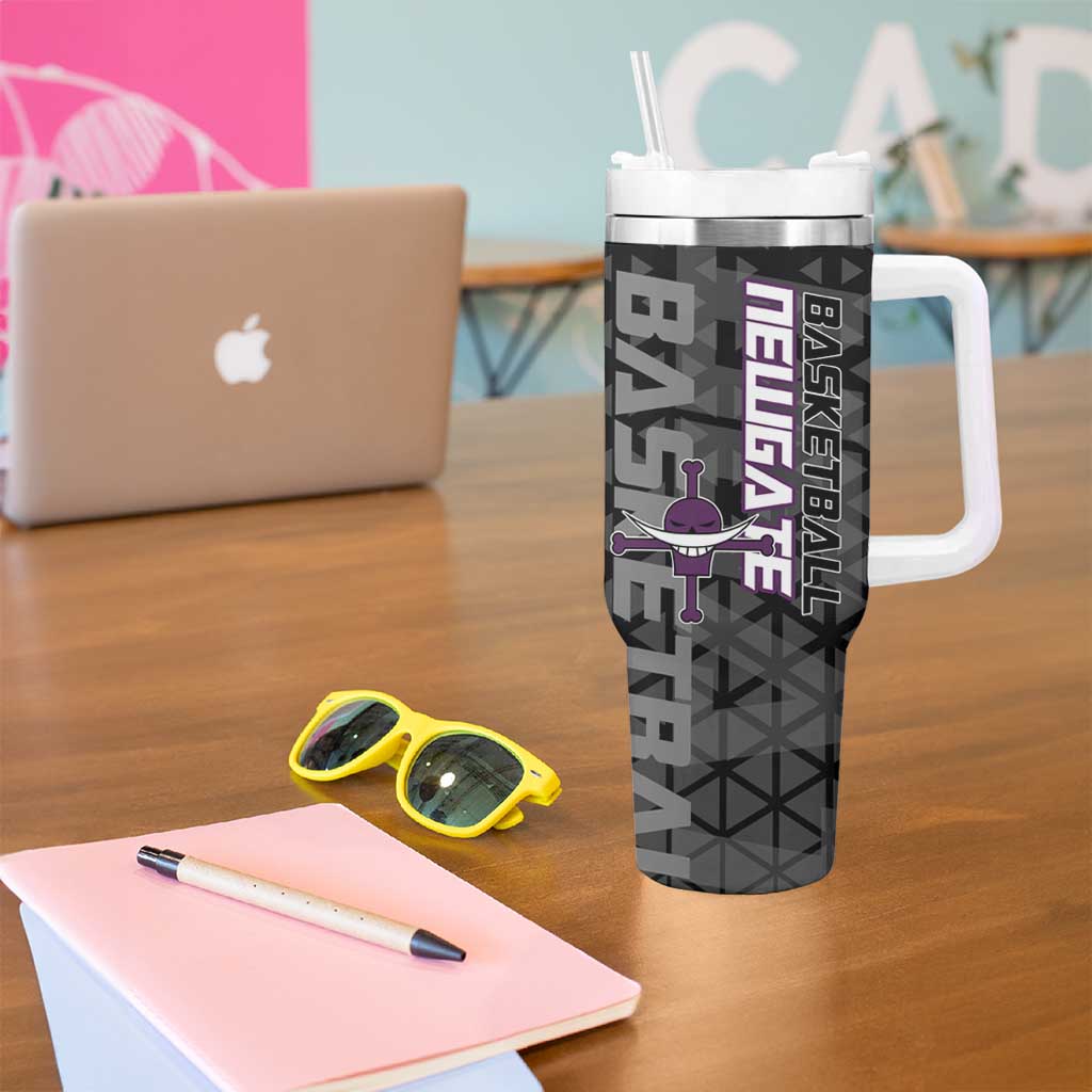 Whitebeard Newgate One Piece Basketball Theme Black and White Design Tumbler With Handle with Crossed Moustache Emblem and Dominant Pose - The Mazicc