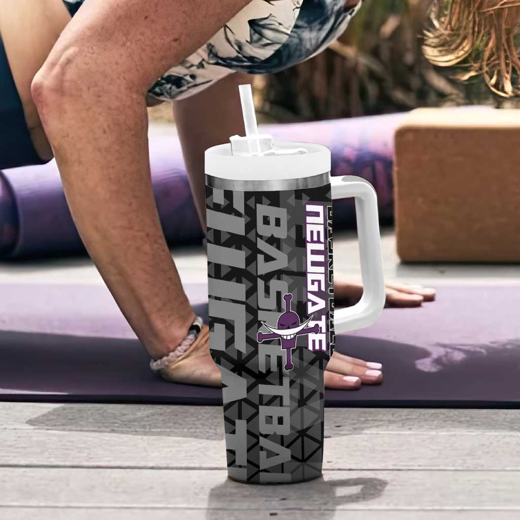 Whitebeard Newgate One Piece Basketball Theme Black and White Design Tumbler With Handle with Crossed Moustache Emblem and Dominant Pose - The Mazicc