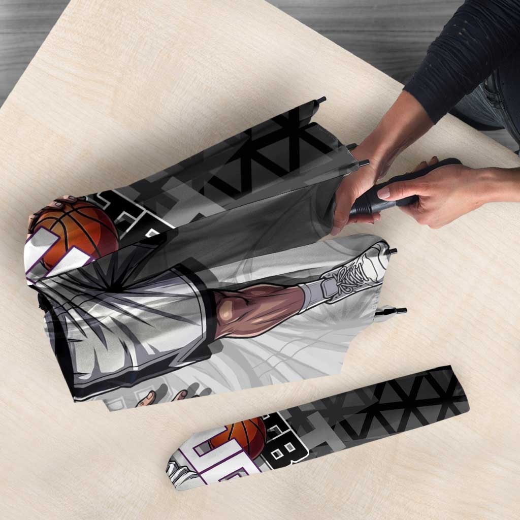 Whitebeard Newgate One Piece Basketball Theme Black and White Design Umbrella with Crossed Moustache Emblem and Dominant Pose - The Mazicc
