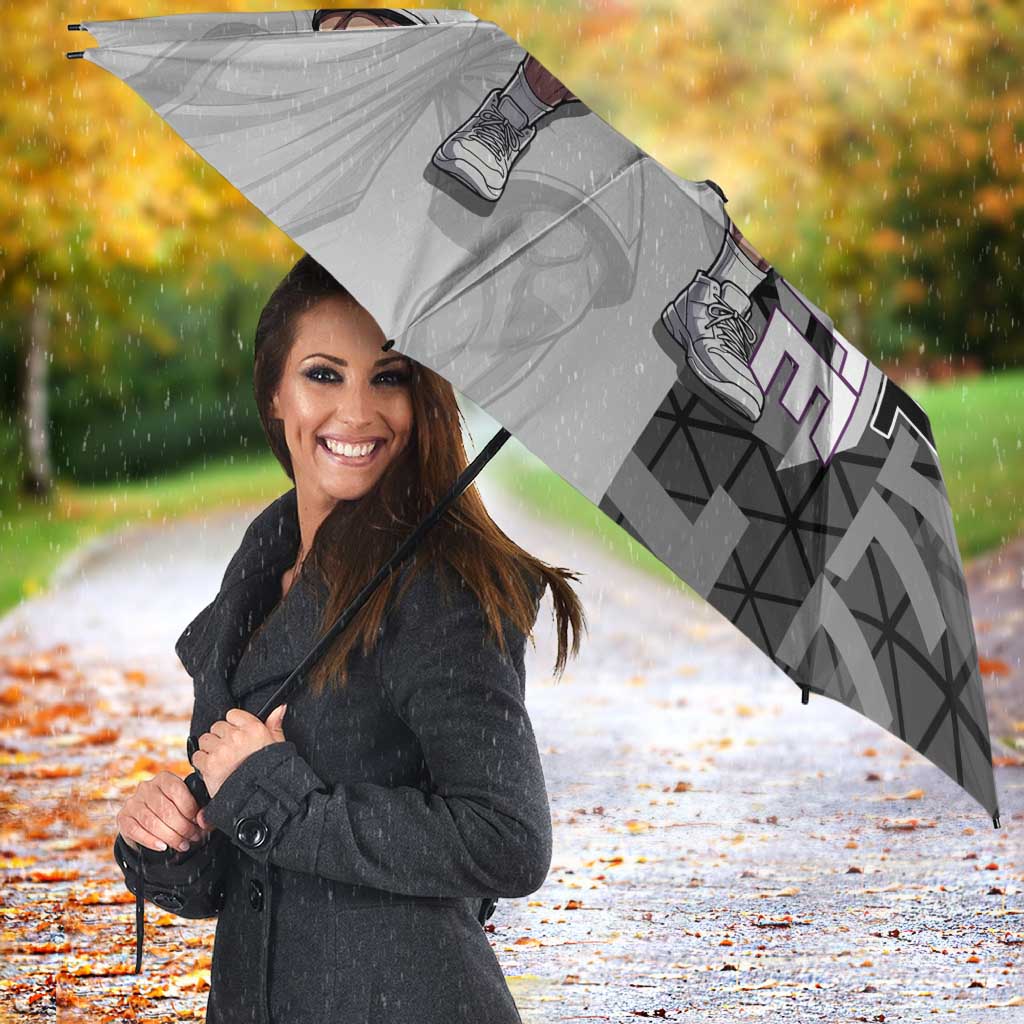 Whitebeard Newgate One Piece Basketball Theme Black and White Design Umbrella with Crossed Moustache Emblem and Dominant Pose - The Mazicc
