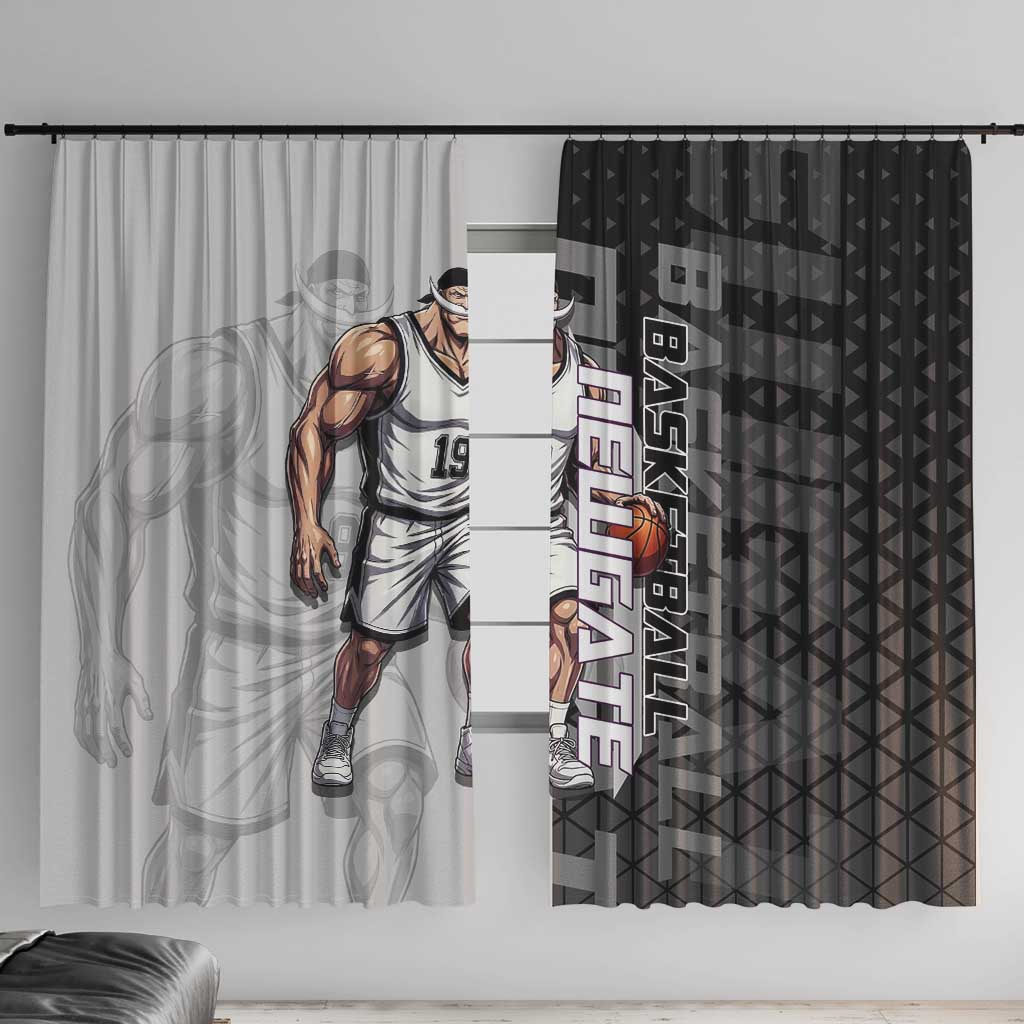 Whitebeard Newgate One Piece Basketball Theme Black and White Design Window Curtain with Crossed Moustache Emblem and Dominant Pose - The Mazicc