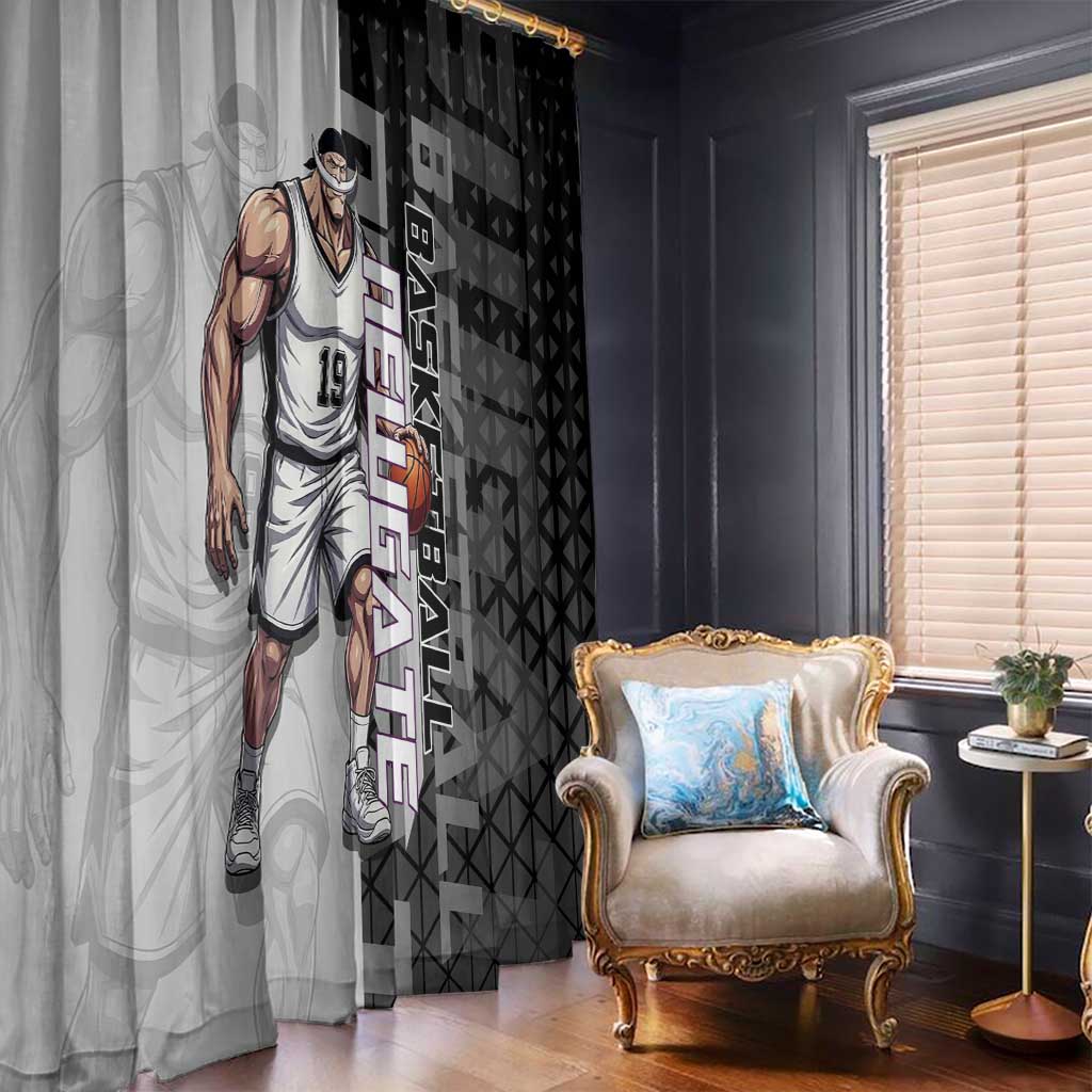 Whitebeard Newgate One Piece Basketball Theme Black and White Design Window Curtain with Crossed Moustache Emblem and Dominant Pose - The Mazicc