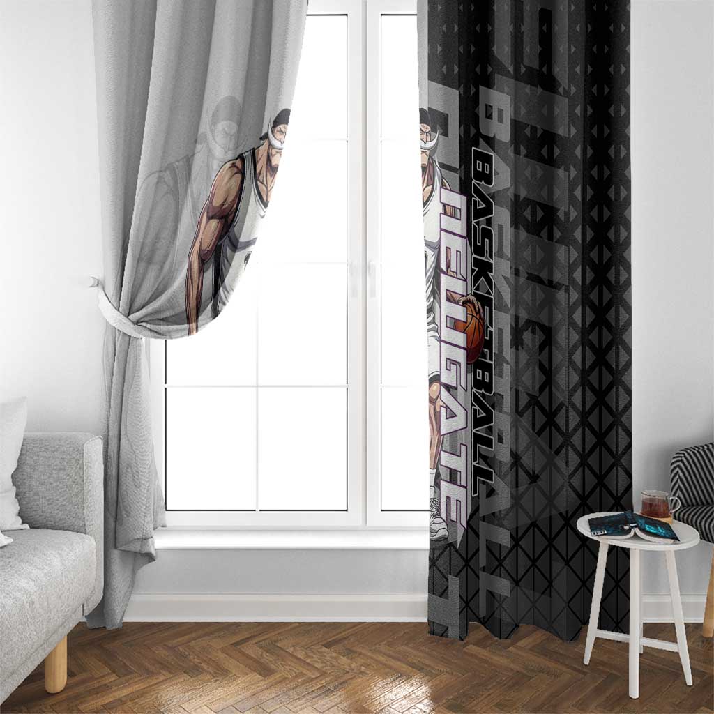 Whitebeard Newgate One Piece Basketball Theme Black and White Design Window Curtain with Crossed Moustache Emblem and Dominant Pose - The Mazicc