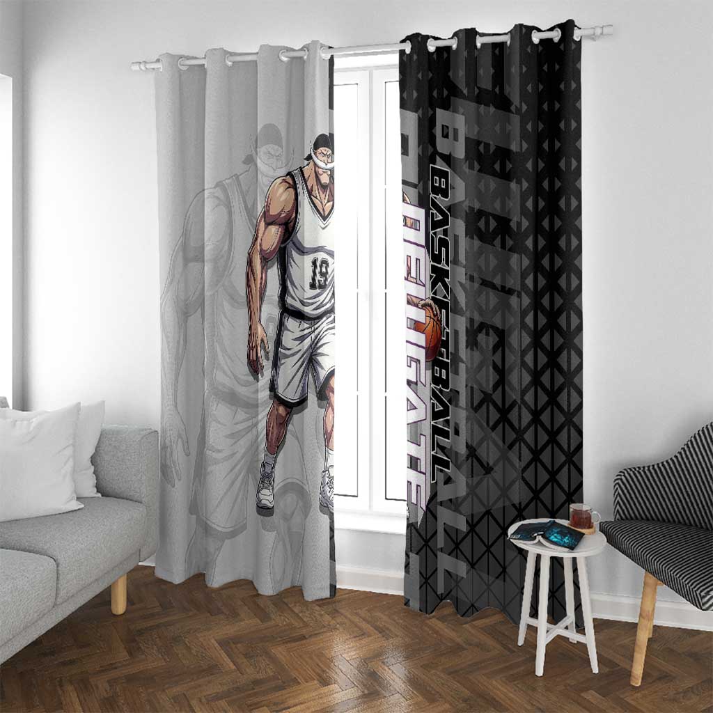 Whitebeard Newgate One Piece Basketball Theme Black and White Design Window Curtain with Crossed Moustache Emblem and Dominant Pose - The Mazicc